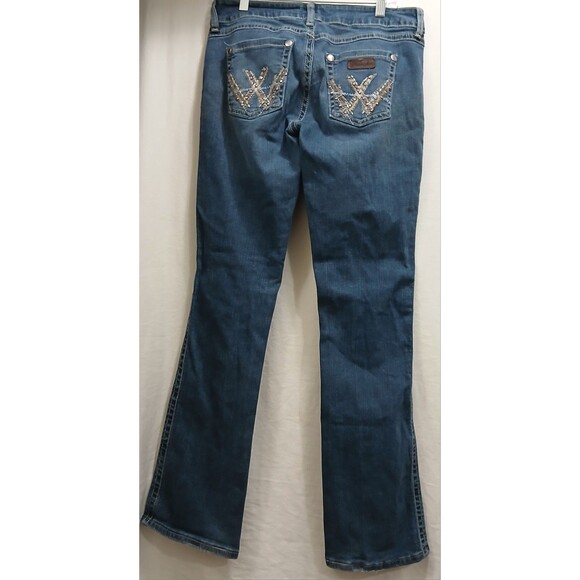 Wrangler Womens Stretch Bootcut Mid-Rise Jeans 07MWZ 9x34 Bling Embroidered Note - Picture 3 of 13